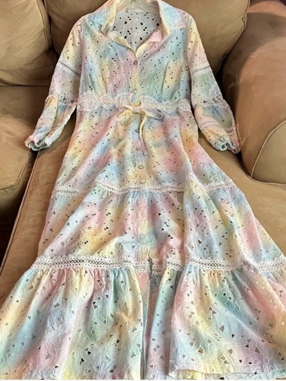 Temptation, Positano Tie-Dye Eyelet and Lace Maxi Dress